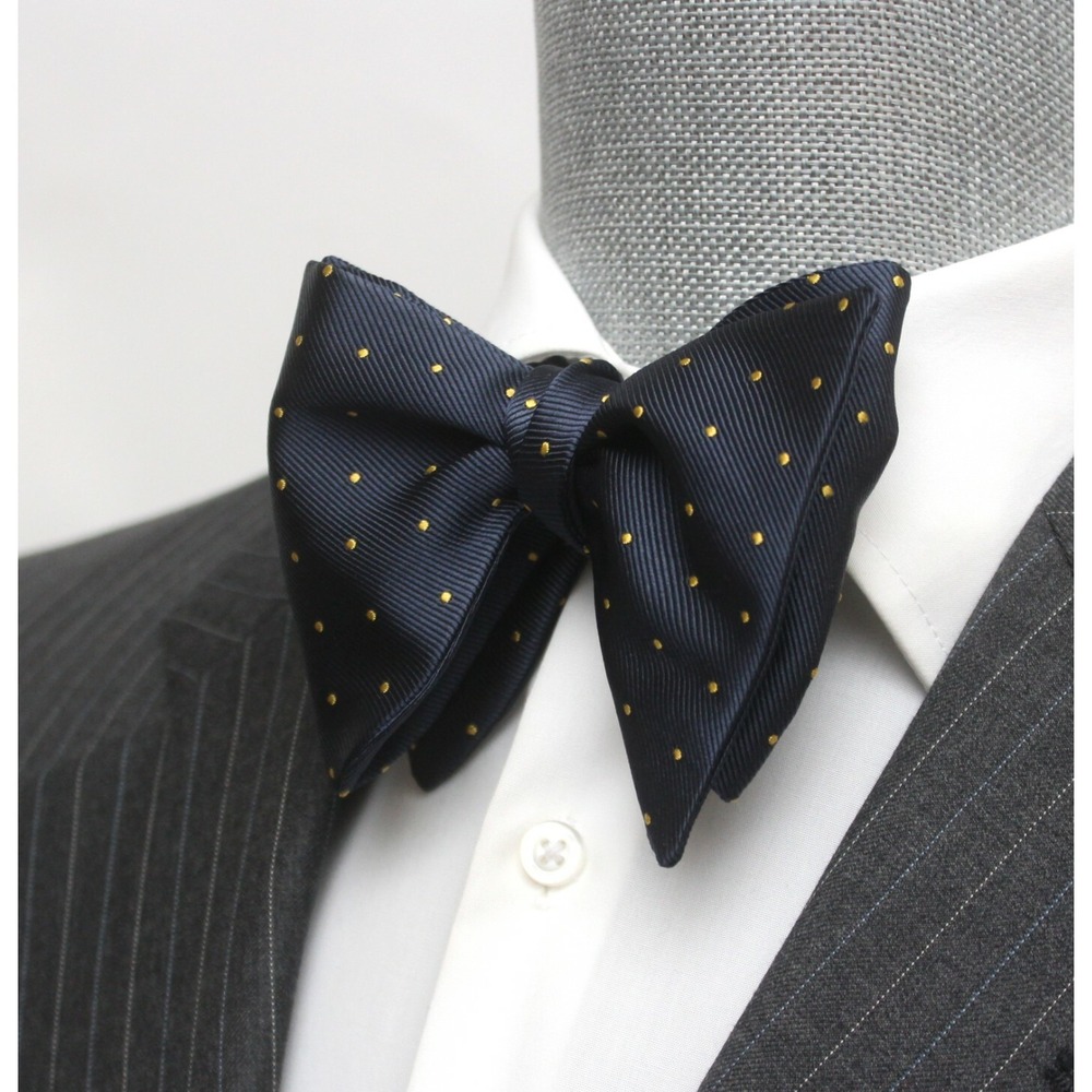 Men's Self-tied Bow Tie Navy Polka Dot 100%Silk Big‎ Butterfly bow tie S585